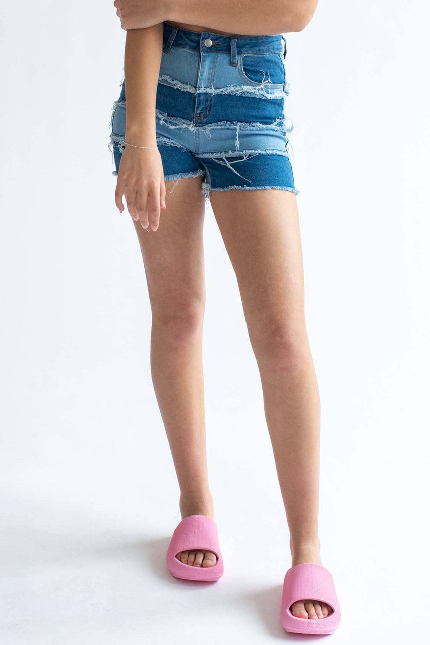 Patchwork Denim Shorts 1