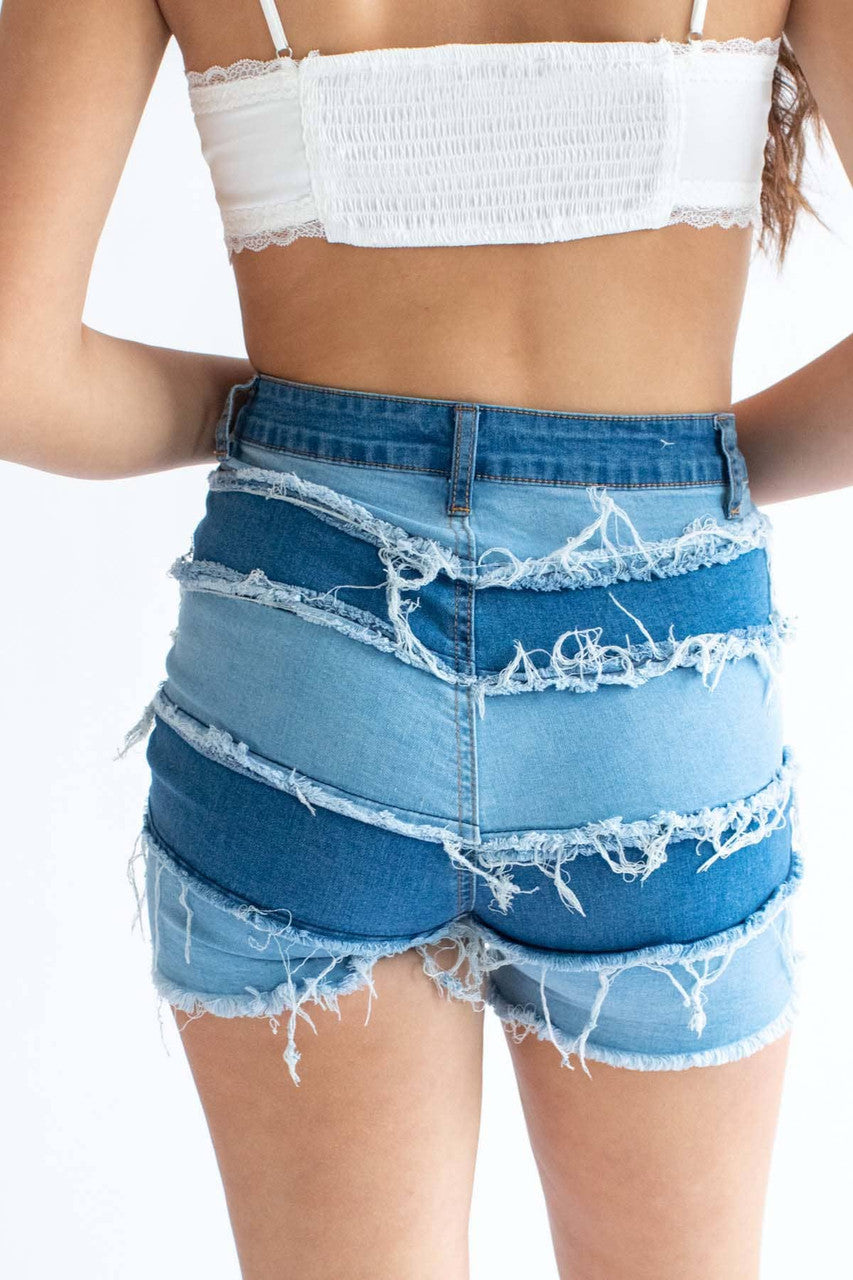Patchwork Denim Shorts 1
