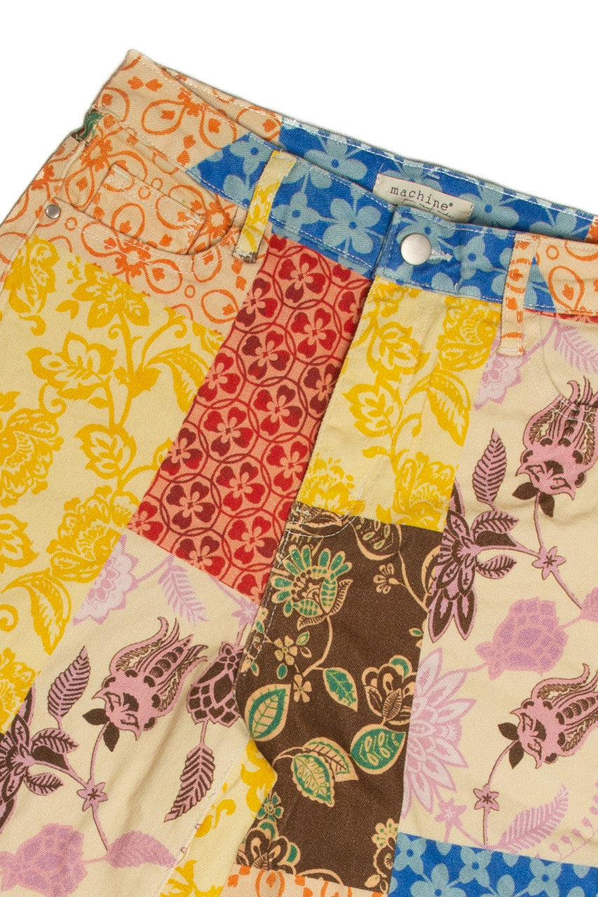 Straight Leg Patchwork Print Jeans