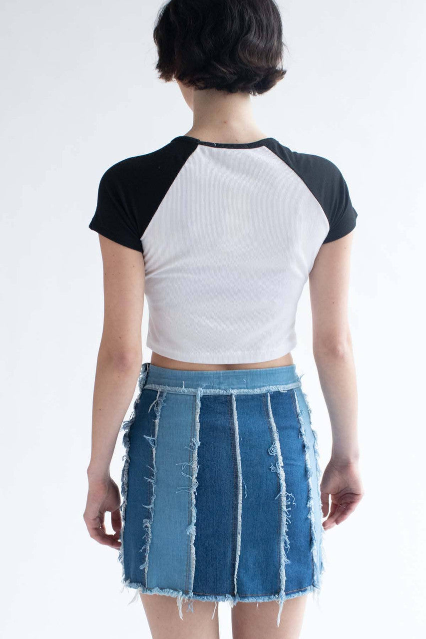 Patchwork Stripes Denim Skirt