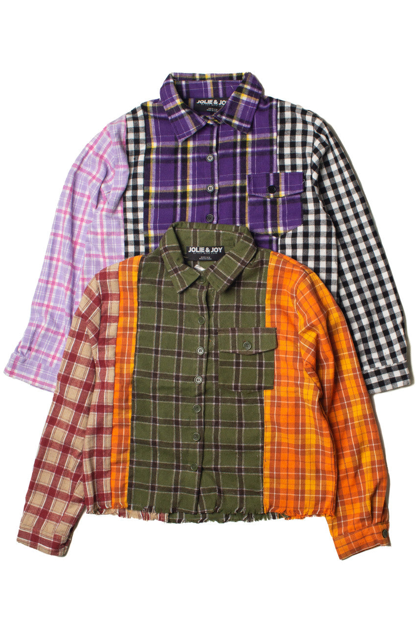 Cropped Patchwork Plaid Flannel Shirt
