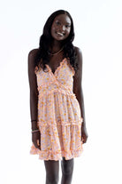 Peach Bold Floral Ruffle Mini Dress
