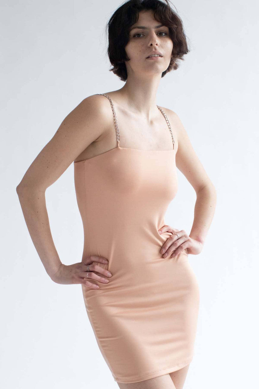 Peach Chain Straps Mini Dress