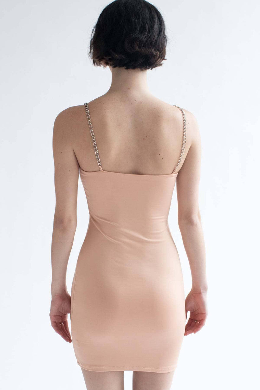 Peach Chain Straps Mini Dress