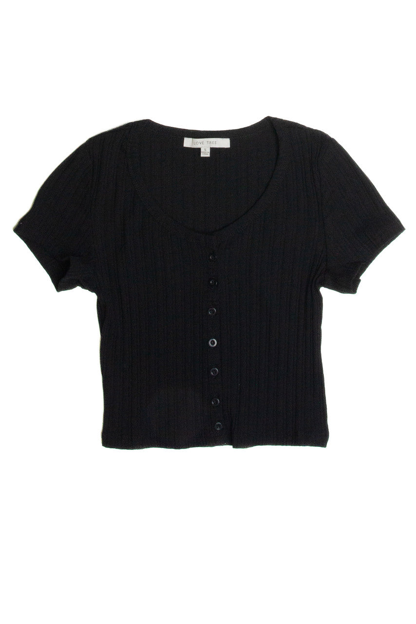 Black Button Down Crop Tee