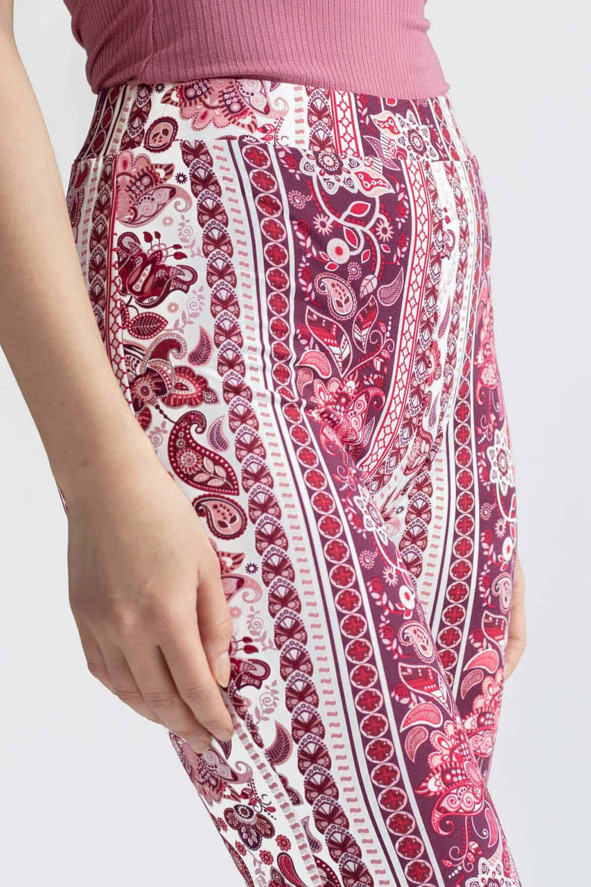Pink & Burgundy Bohemian Floral Bell Bottoms