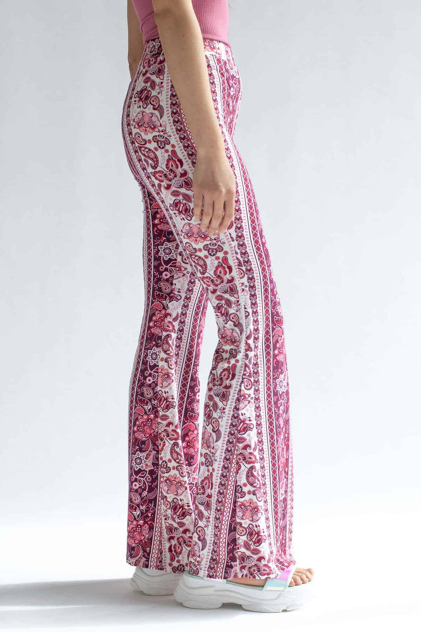 Pink & Burgundy Bohemian Floral Bell Bottoms