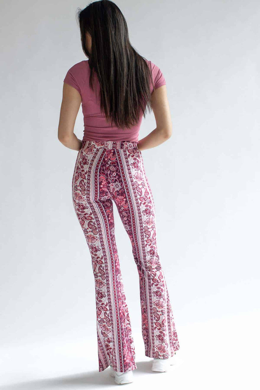 Pink & Burgundy Bohemian Floral Bell Bottoms