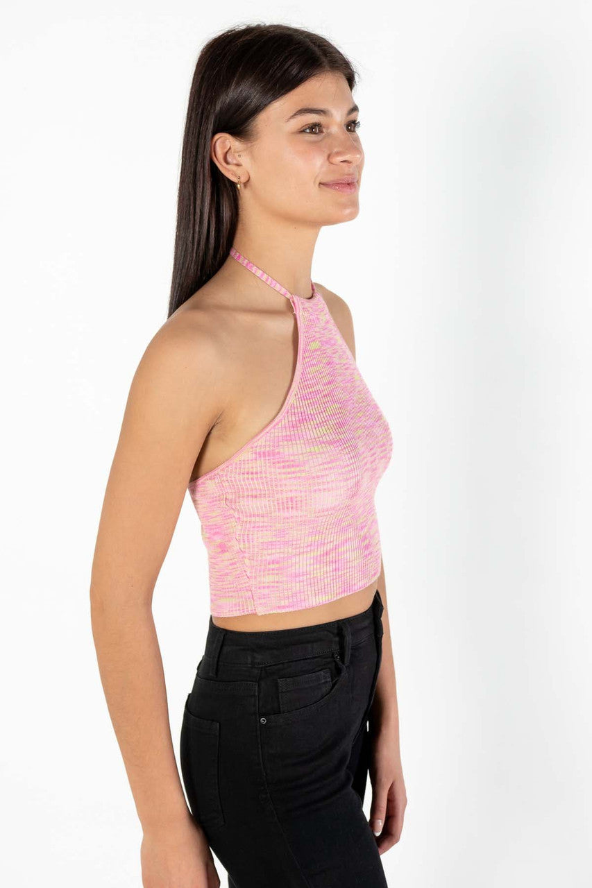 Pink Blossom Space Dye Knit Halter Top