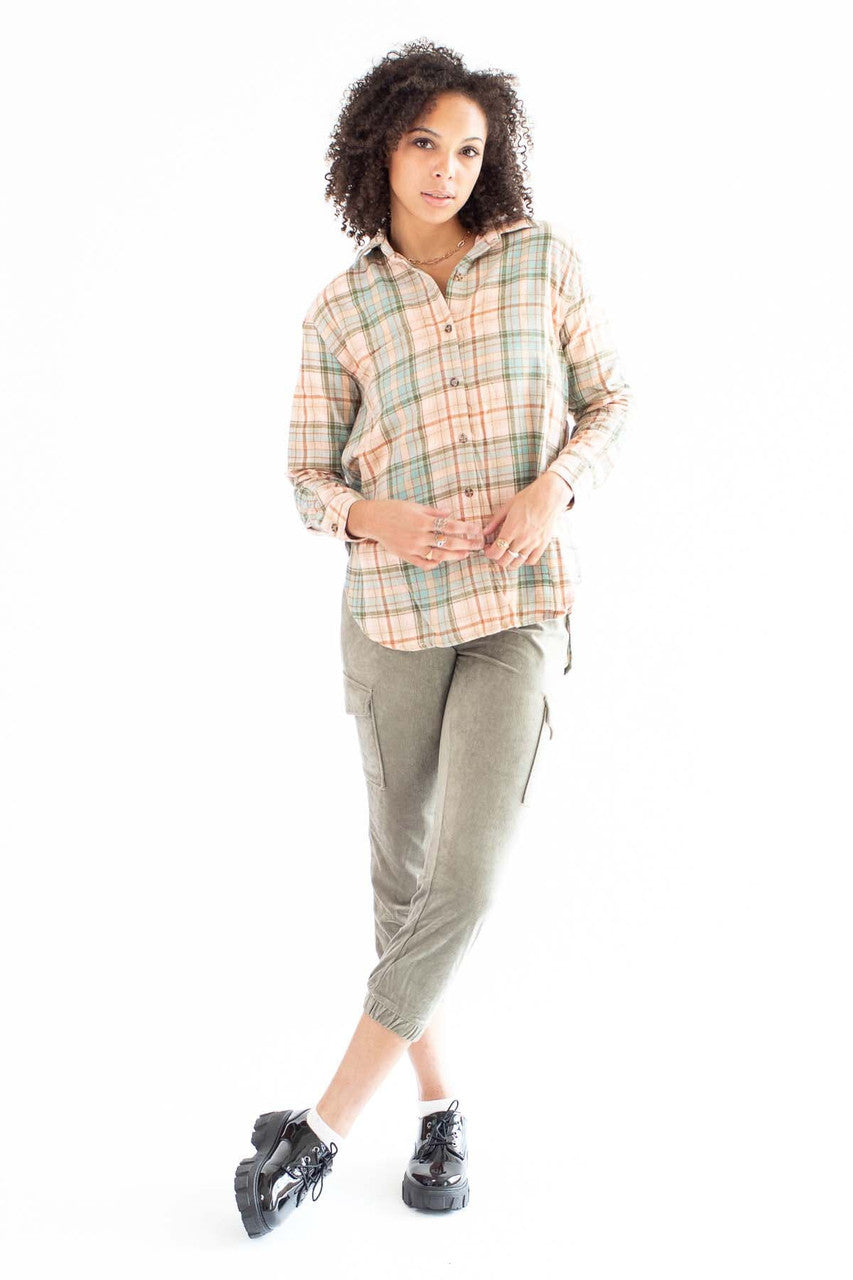 Pink & Brown Oversized Boyfriend Flannel