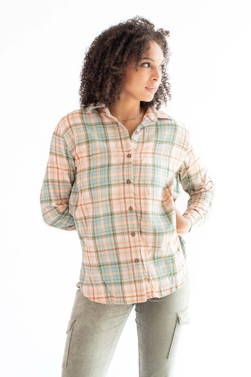 Pink & Brown Oversized Boyfriend Flannel