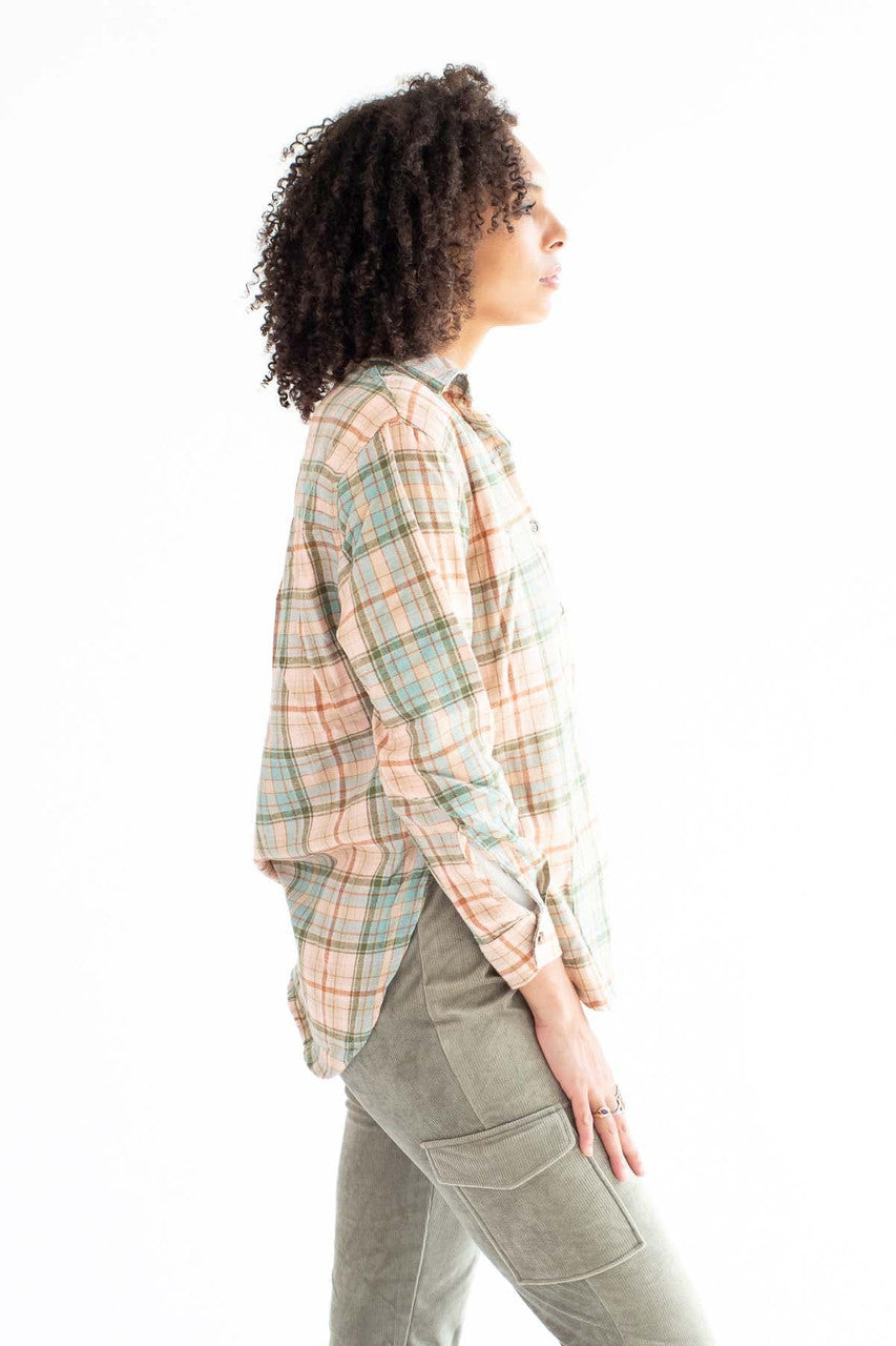 Pink & Brown Oversized Boyfriend Flannel