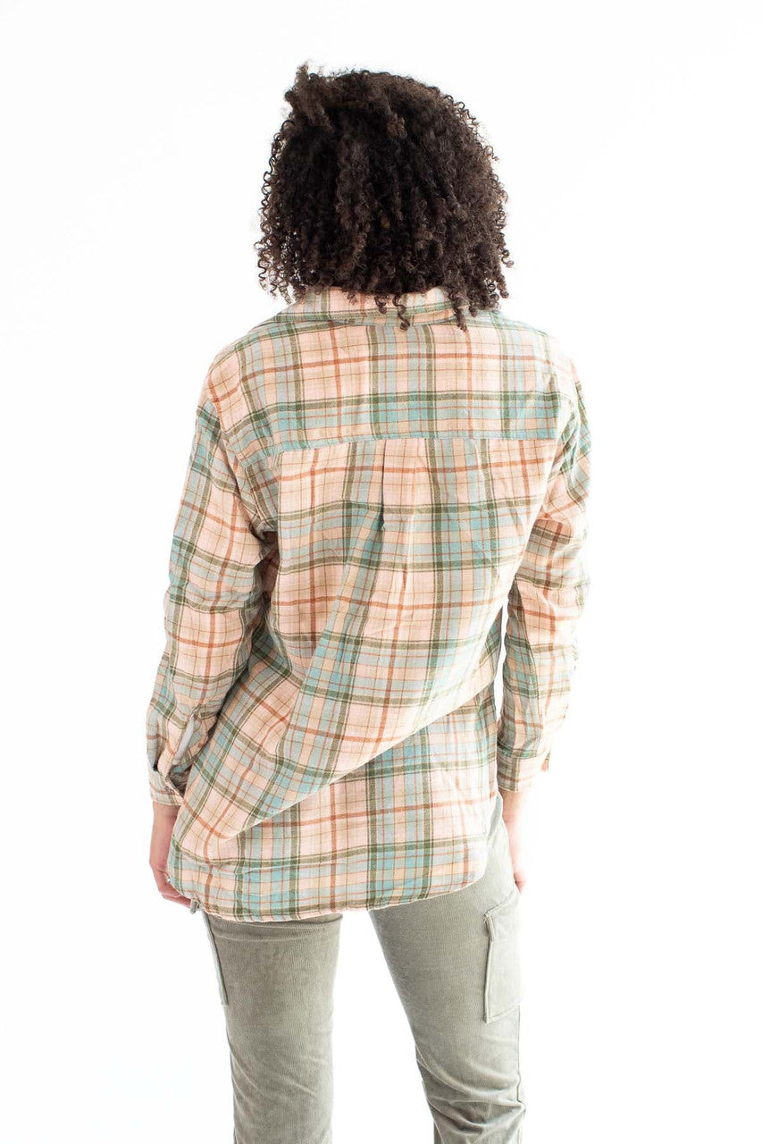 Pink & Brown Oversized Boyfriend Flannel