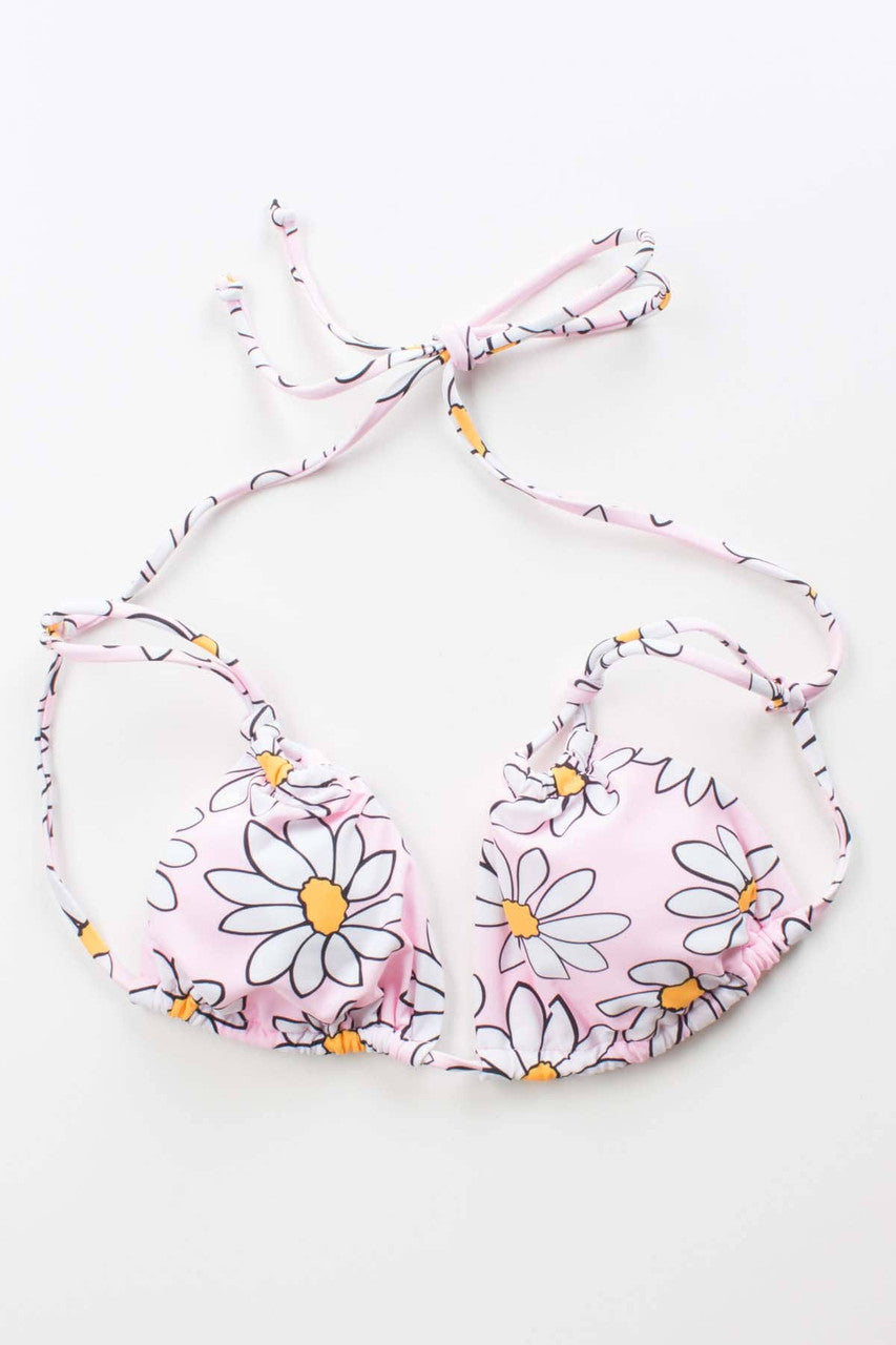 Pink Daisy String Bikini Top
