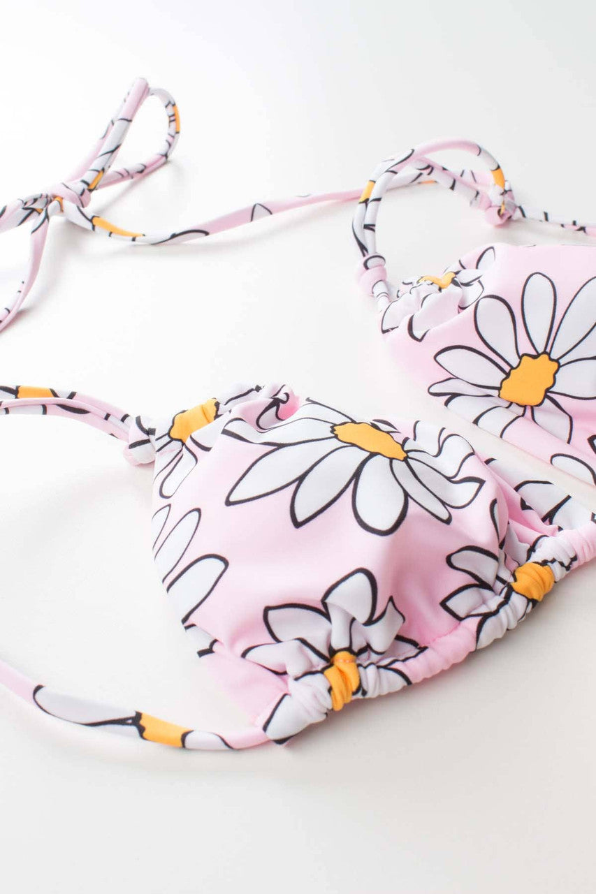 Pink Daisy String Bikini Top