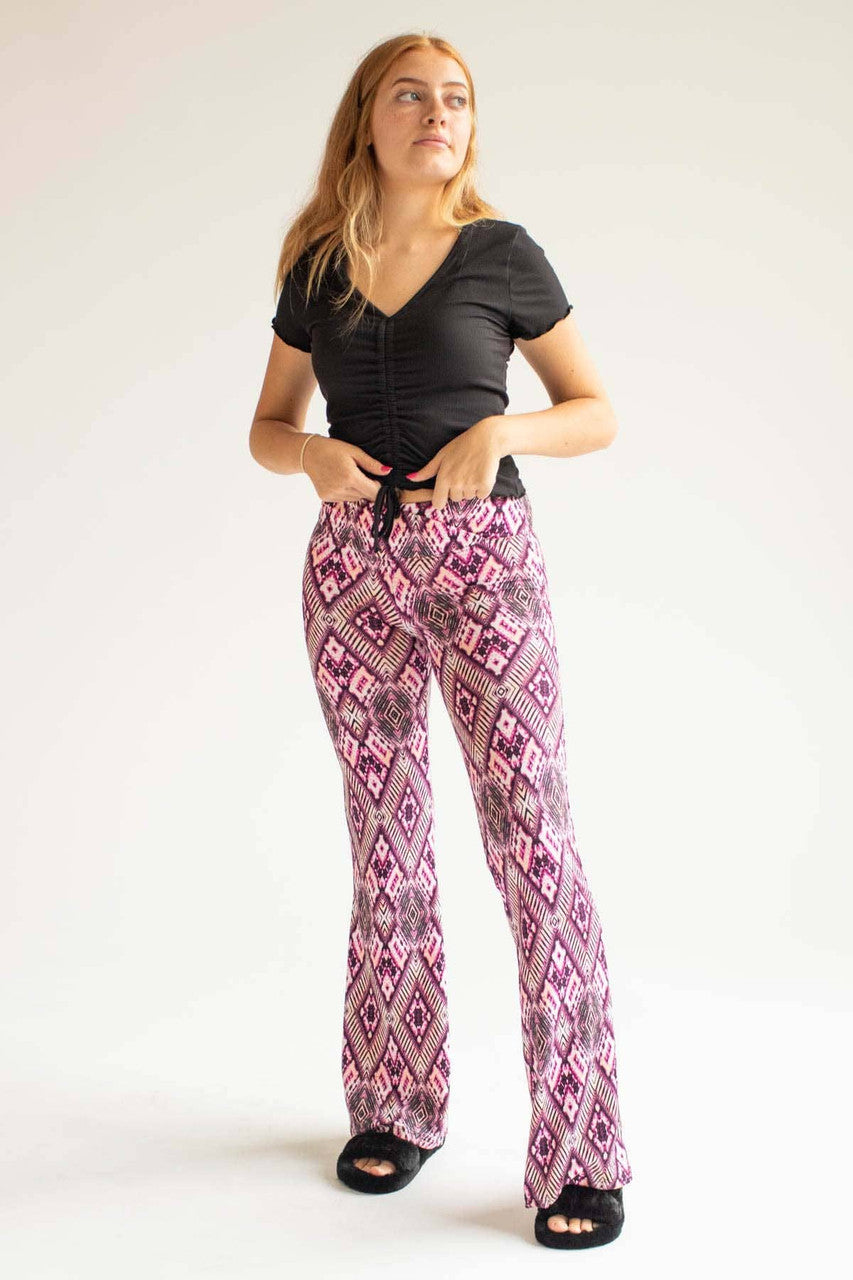 Pink Diamond Print Bell Bottoms