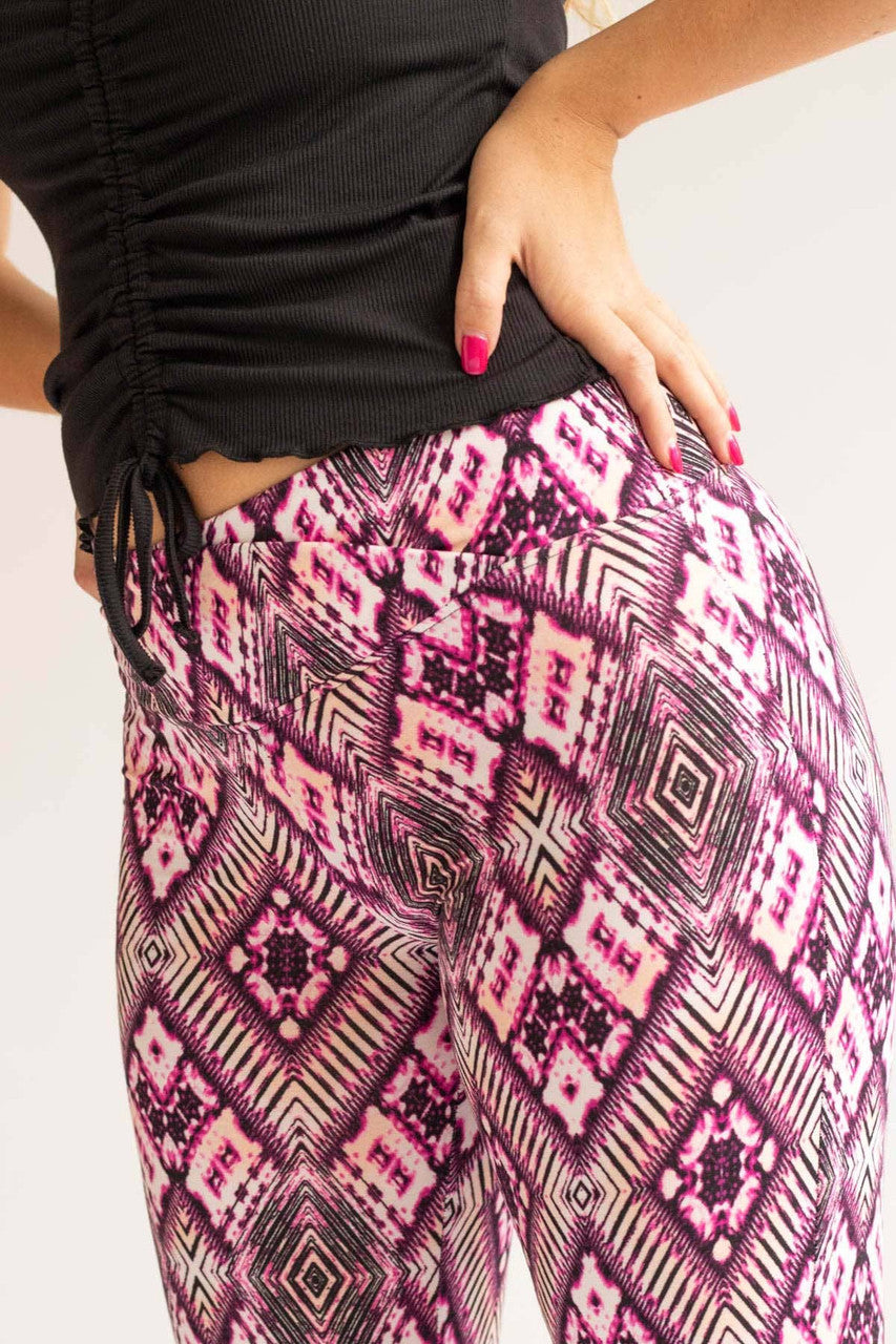 Pink Diamond Print Bell Bottoms