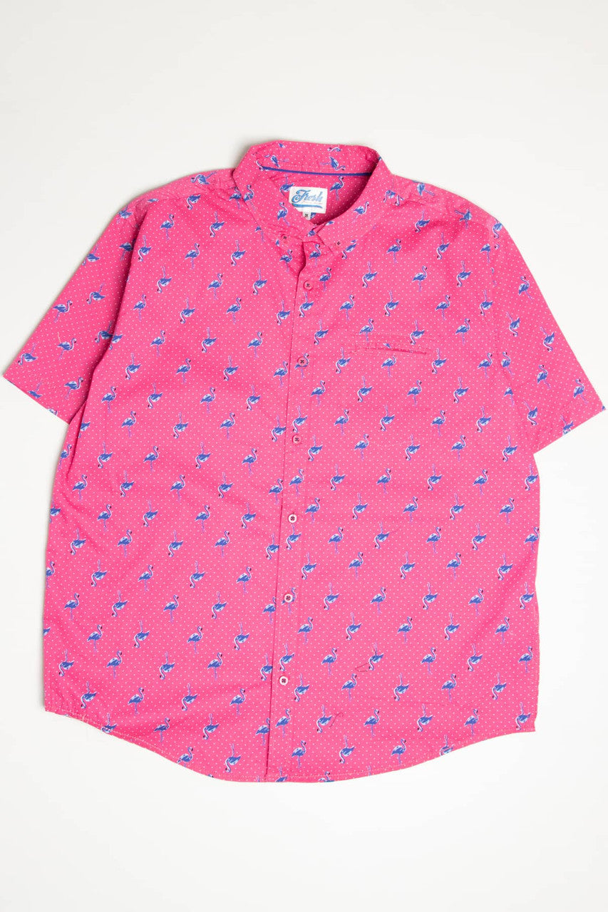 Pink Flamingos Woven Button Up Shirt (Extended Sizes)