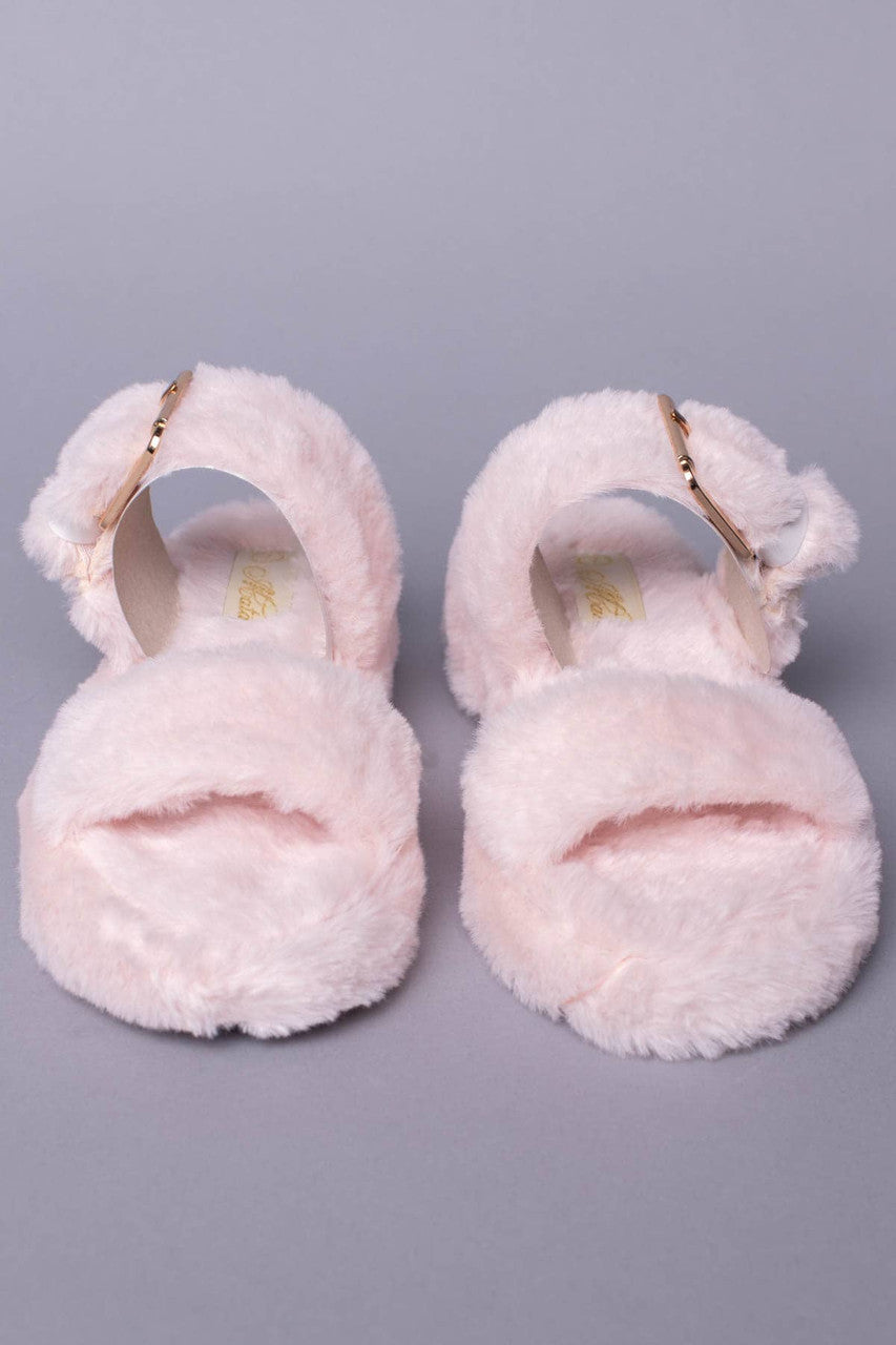 Pink Fuzzy Buckle Strap Sandals