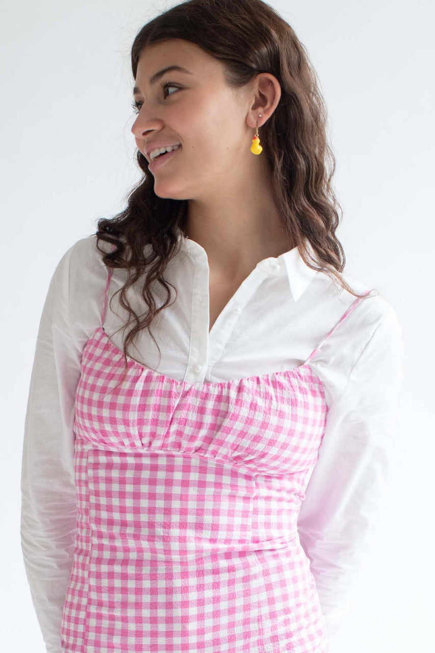 Pink Gingham Milkmaid Mini Dress