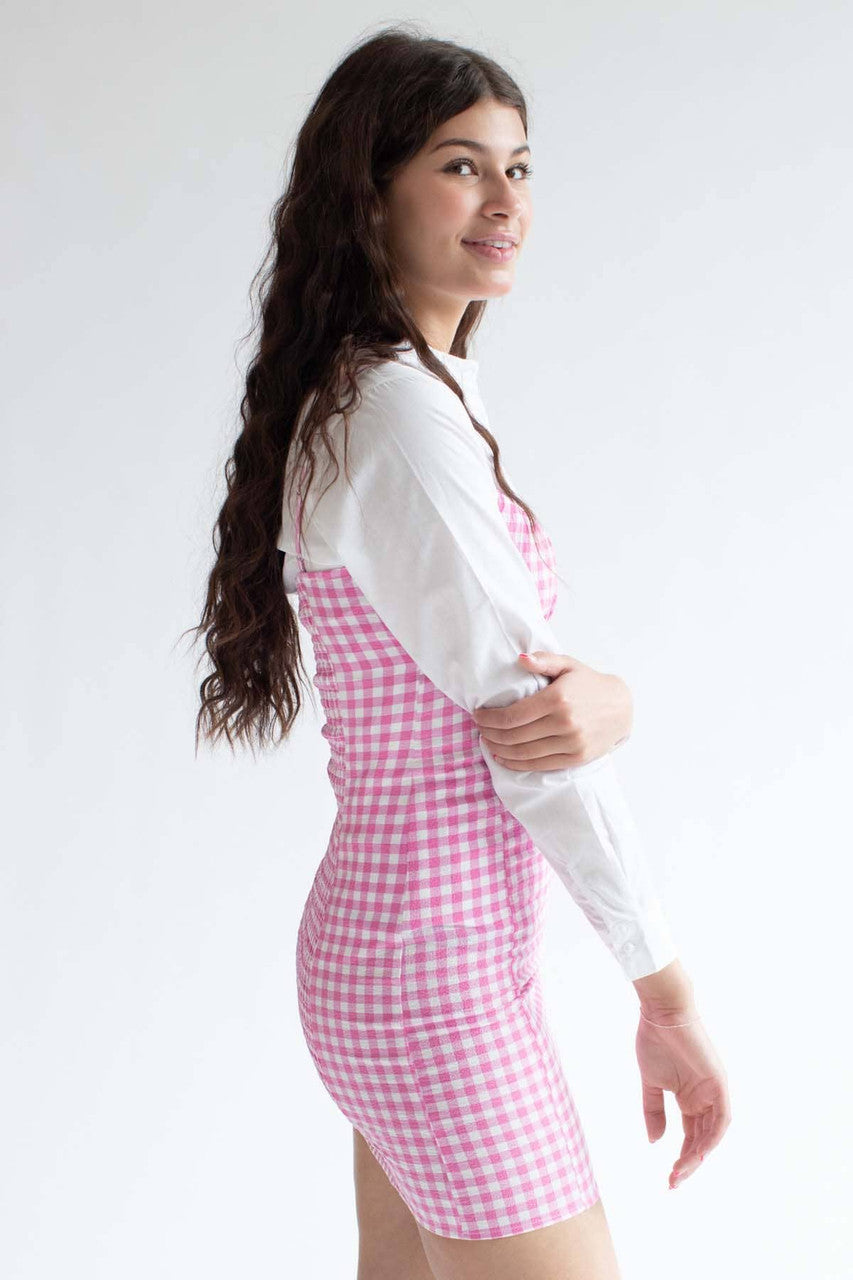 Pink Gingham Milkmaid Mini Dress