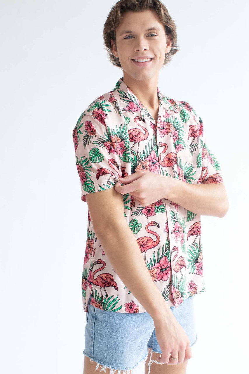 Pink Hibiscus Flamingo Hawaiian Shirt