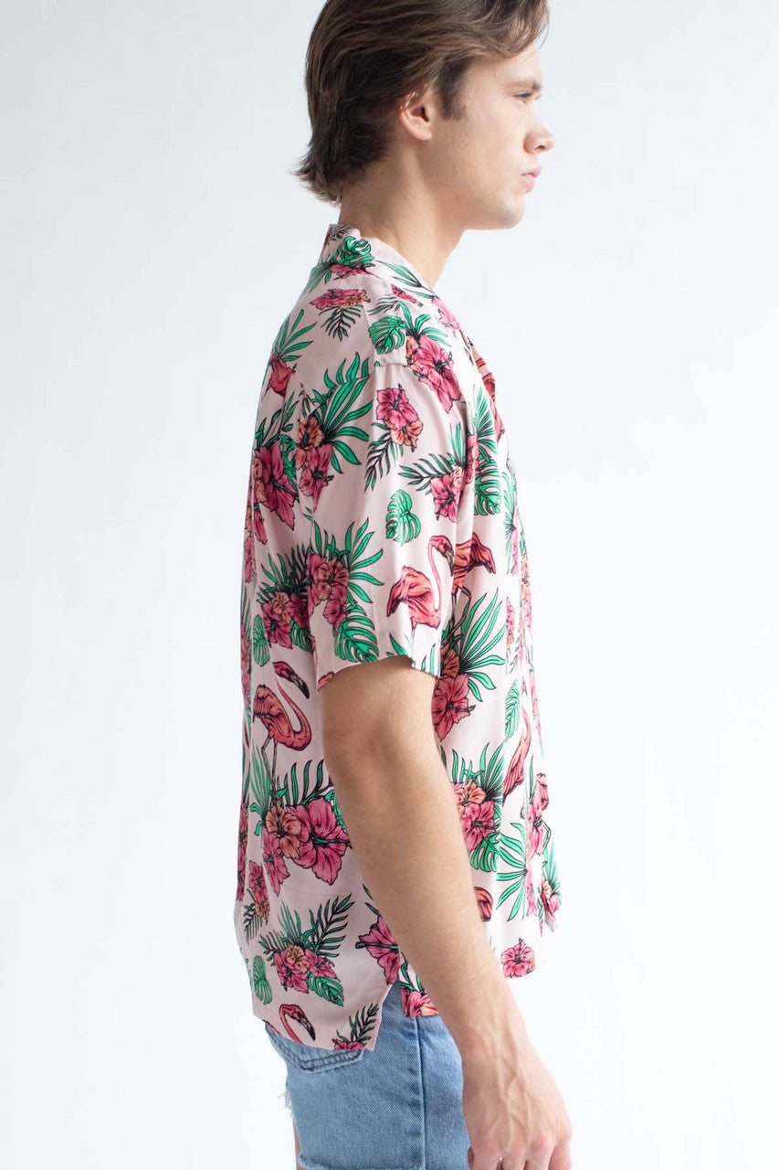 Pink Hibiscus Flamingo Hawaiian Shirt