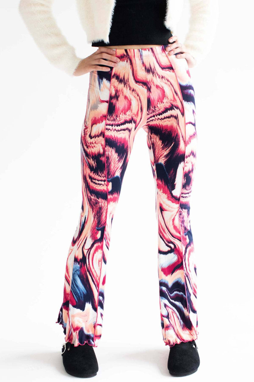 Pink Marble Seamed Bell Bottoms
