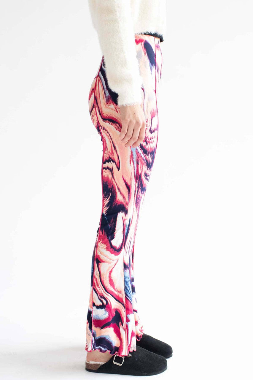 Pink Marble Seamed Bell Bottoms