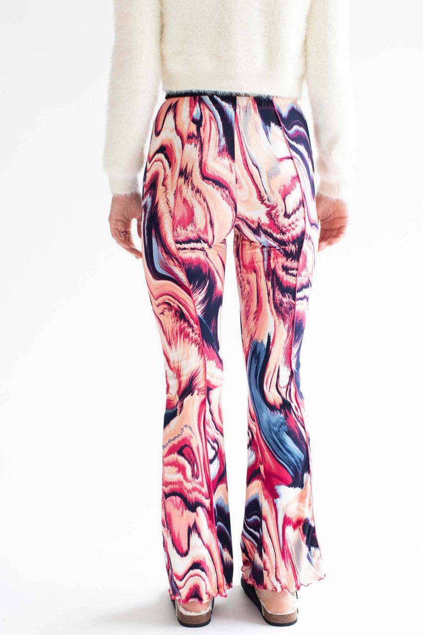 Pink Marble Seamed Bell Bottoms