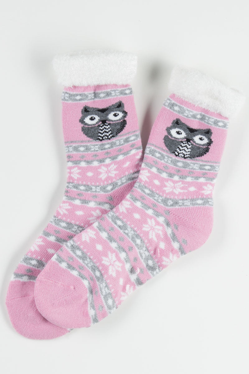 Pink Owl Slipper Socks
