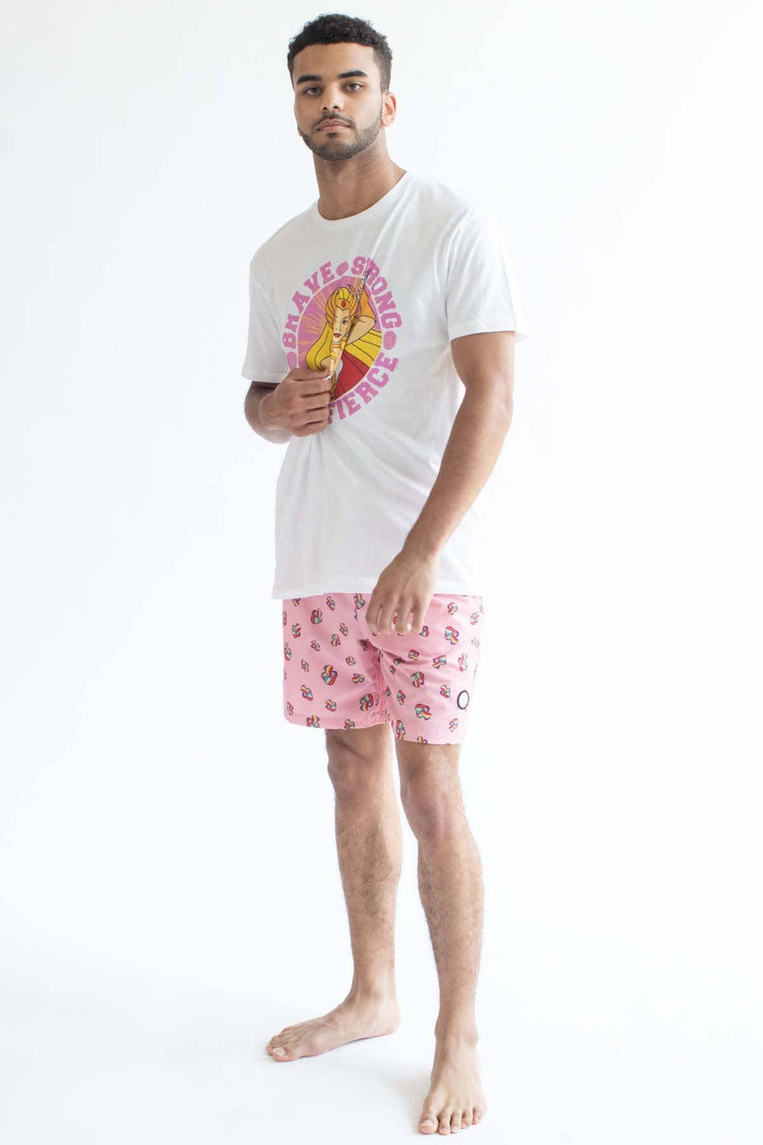 Pink Rainbow Mushrooms Swim Shorts