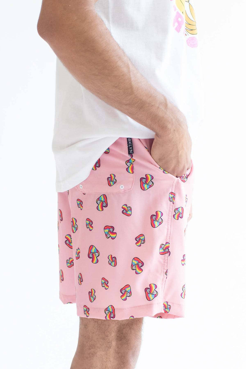 Pink Rainbow Mushrooms Swim Shorts