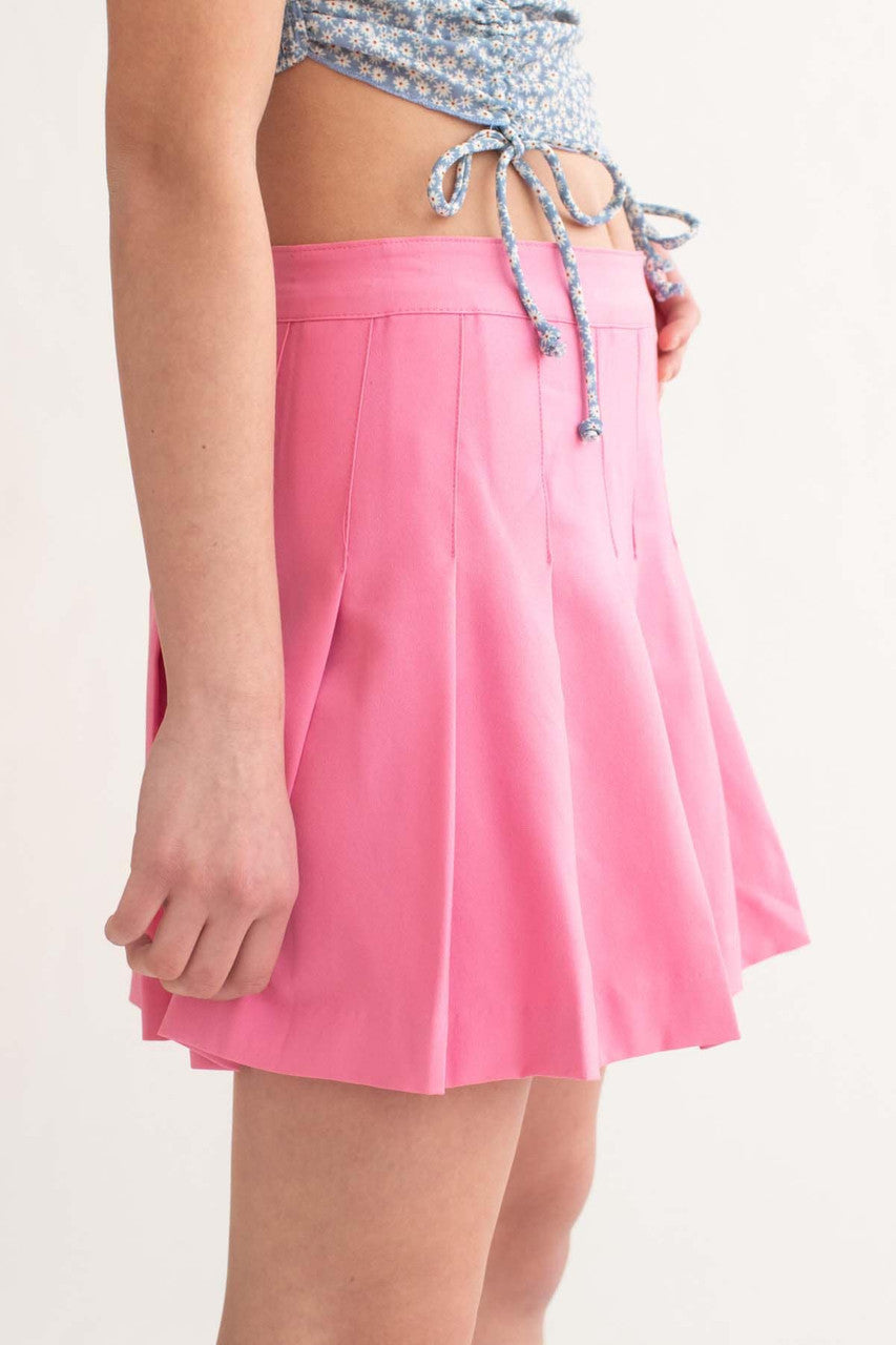 Pink Stretch Pleated Skirt