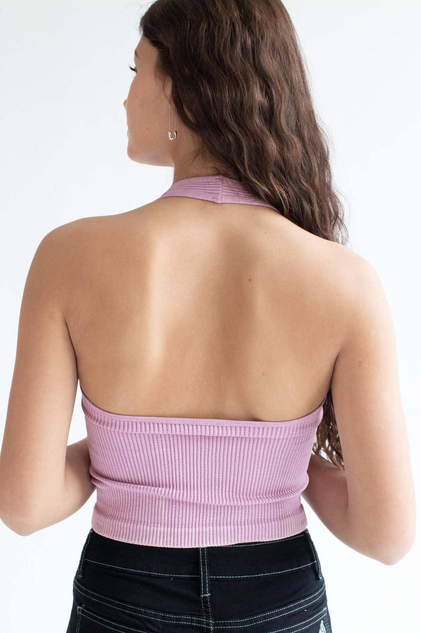 Pink Washed Seamless Halter Top