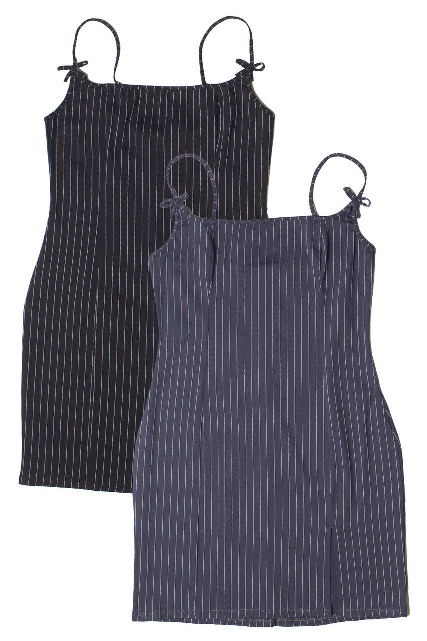 Pinstripe Bow Mini Dress