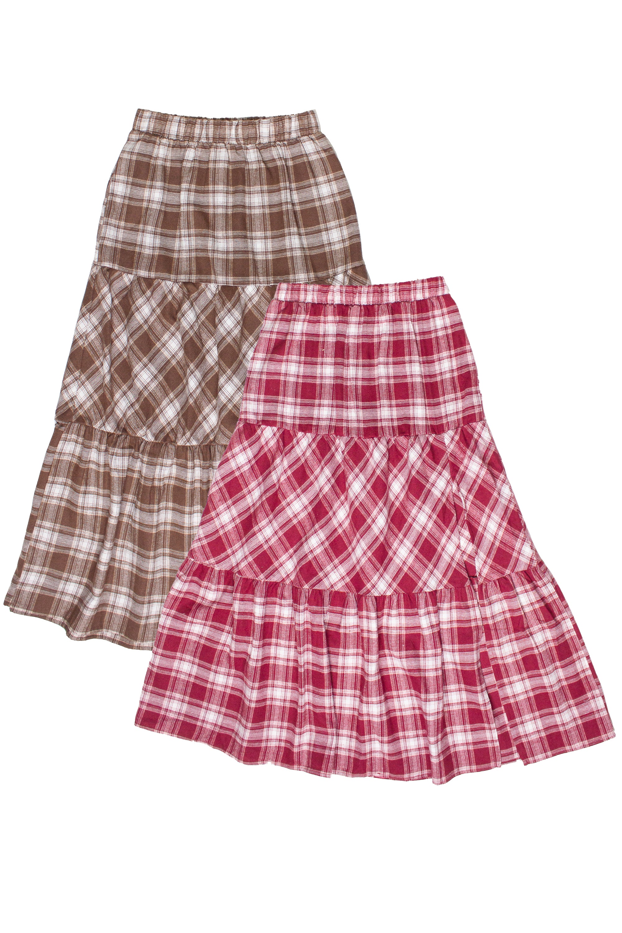 Tiered Flannel Maxi Skirts