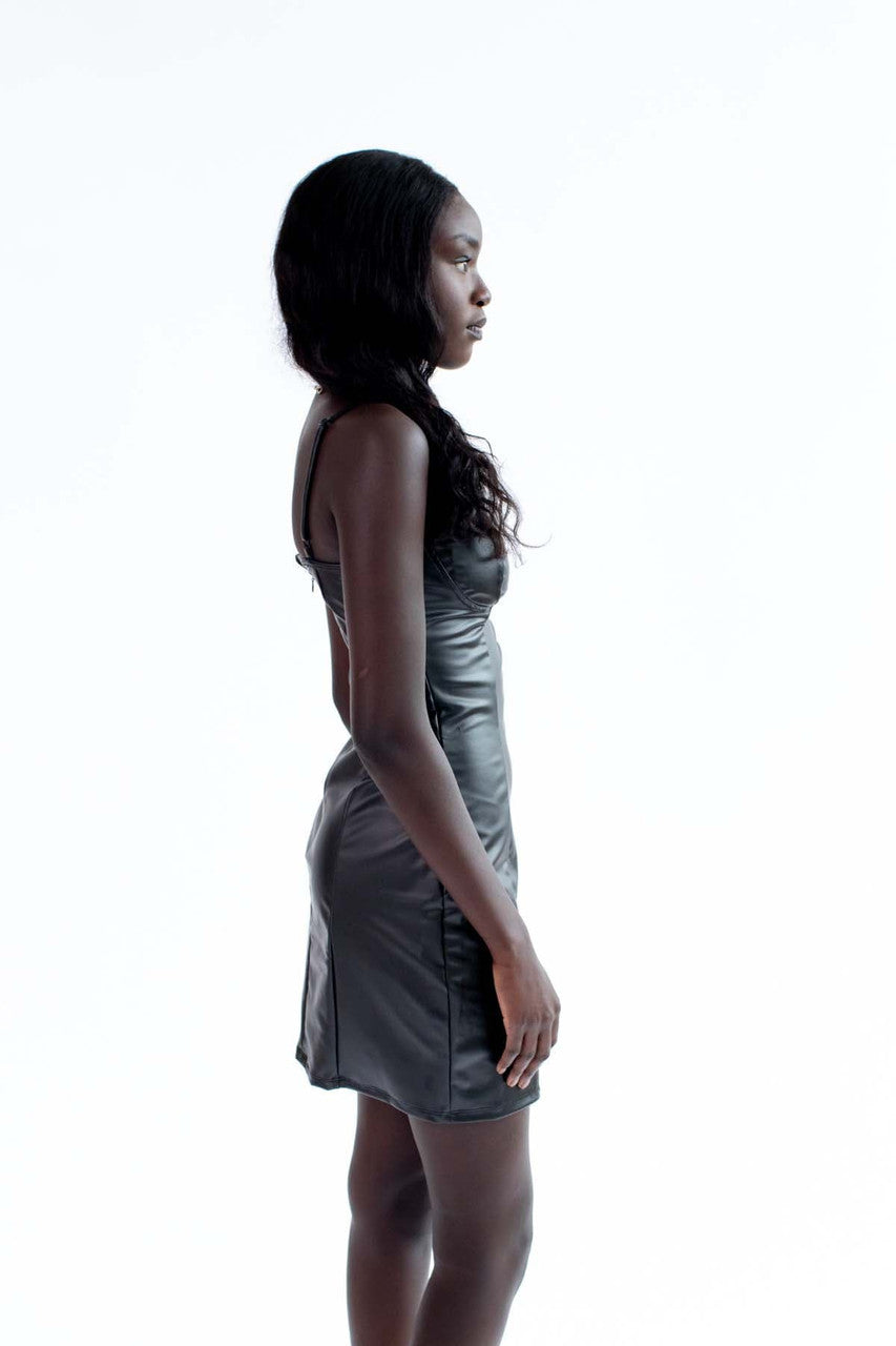 Pleather Black Bustier Dress