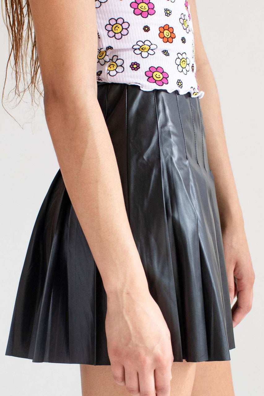 Black Pleather Pleated Skirt