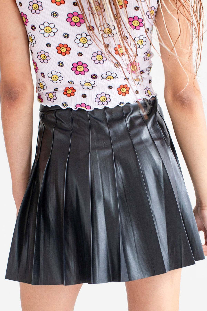 Black Pleather Pleated Skirt