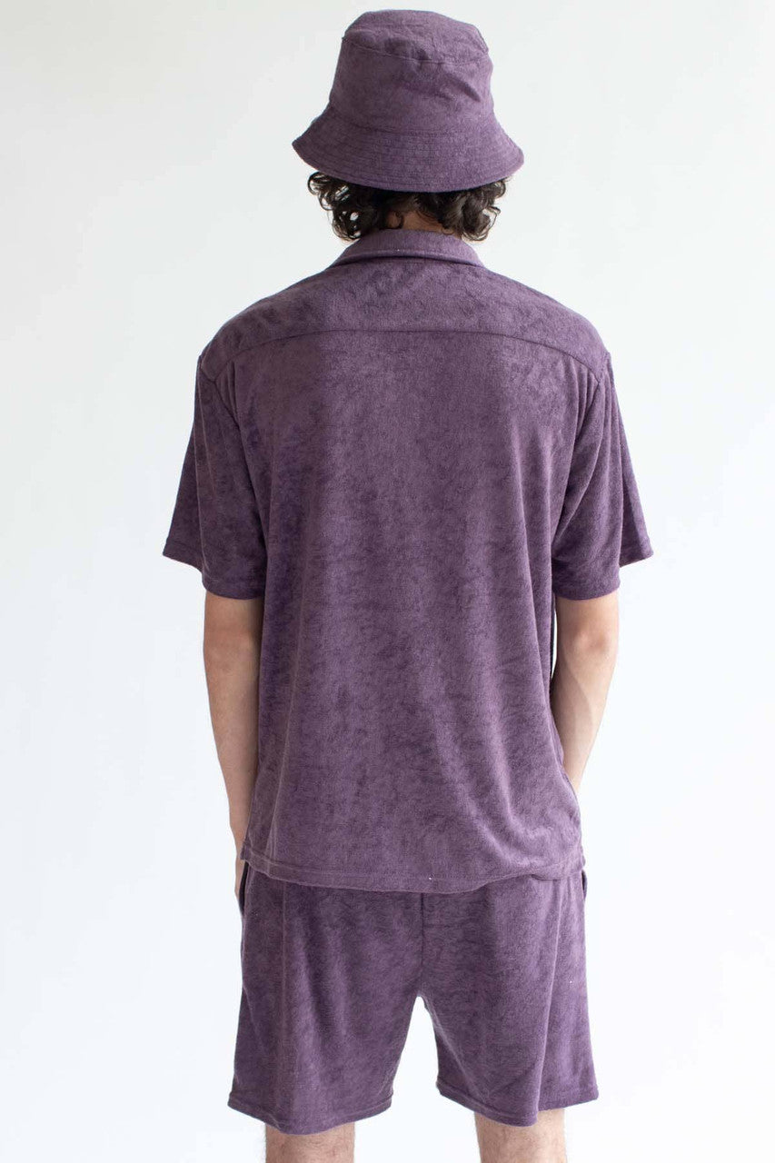 Plum Terry Knit Button Up Shirt