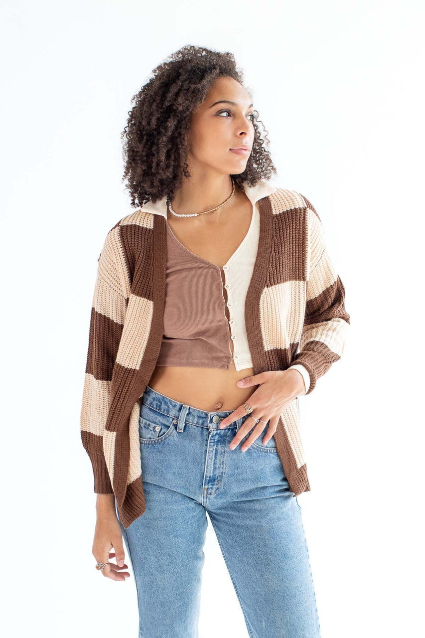 Brown and Beige Check Cardigan