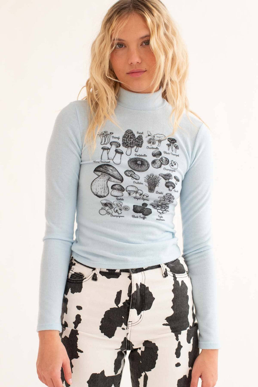 Powder Blue Mushroom Fam Mock Neck Sweater