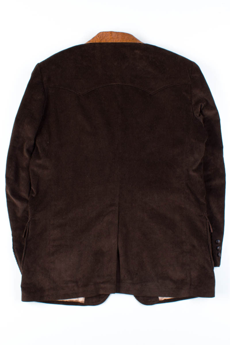 Brown Leather Collared Corduroy Blazer