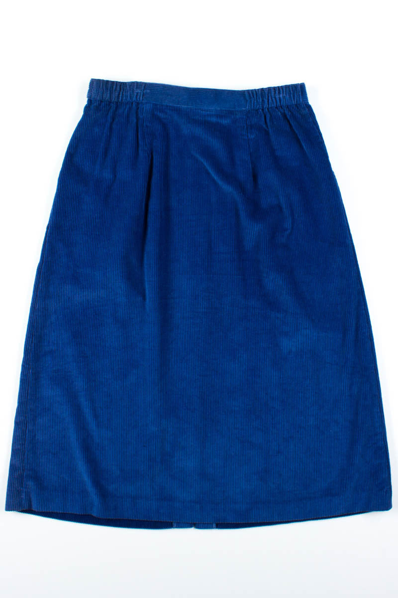 Blue Corduroy Button Front Skirt