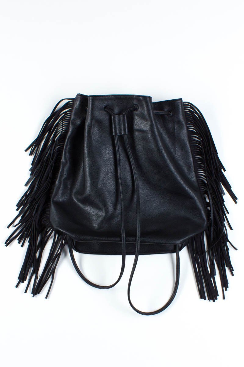 Black Faux Leather Fringe Backpack