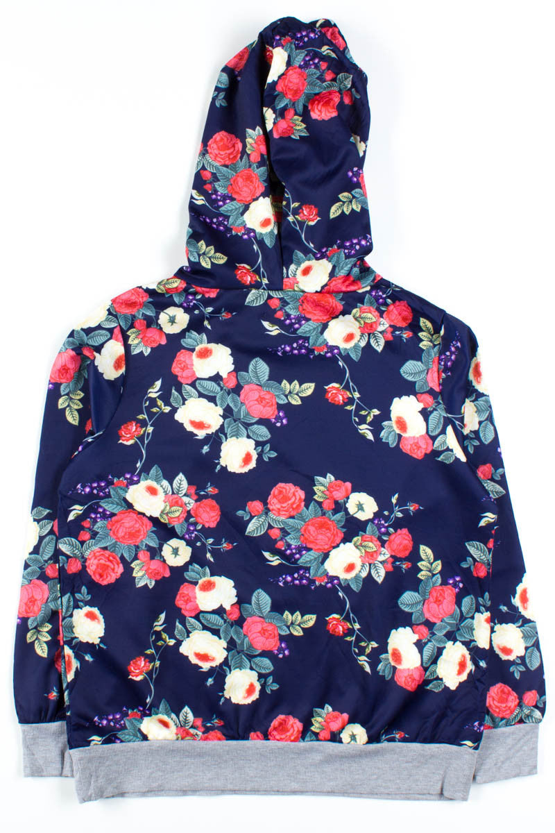 Navy Floral Polyester Hoodie