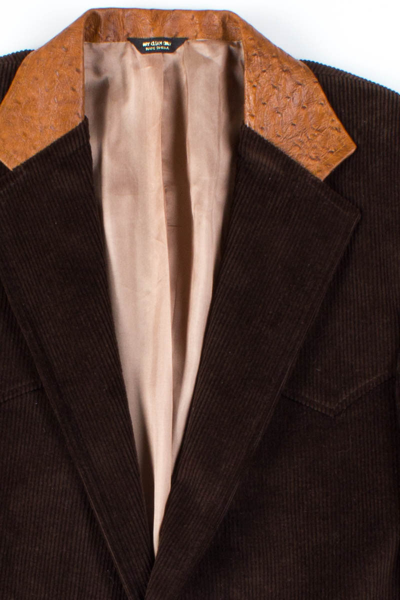Brown Leather Collared Corduroy Blazer