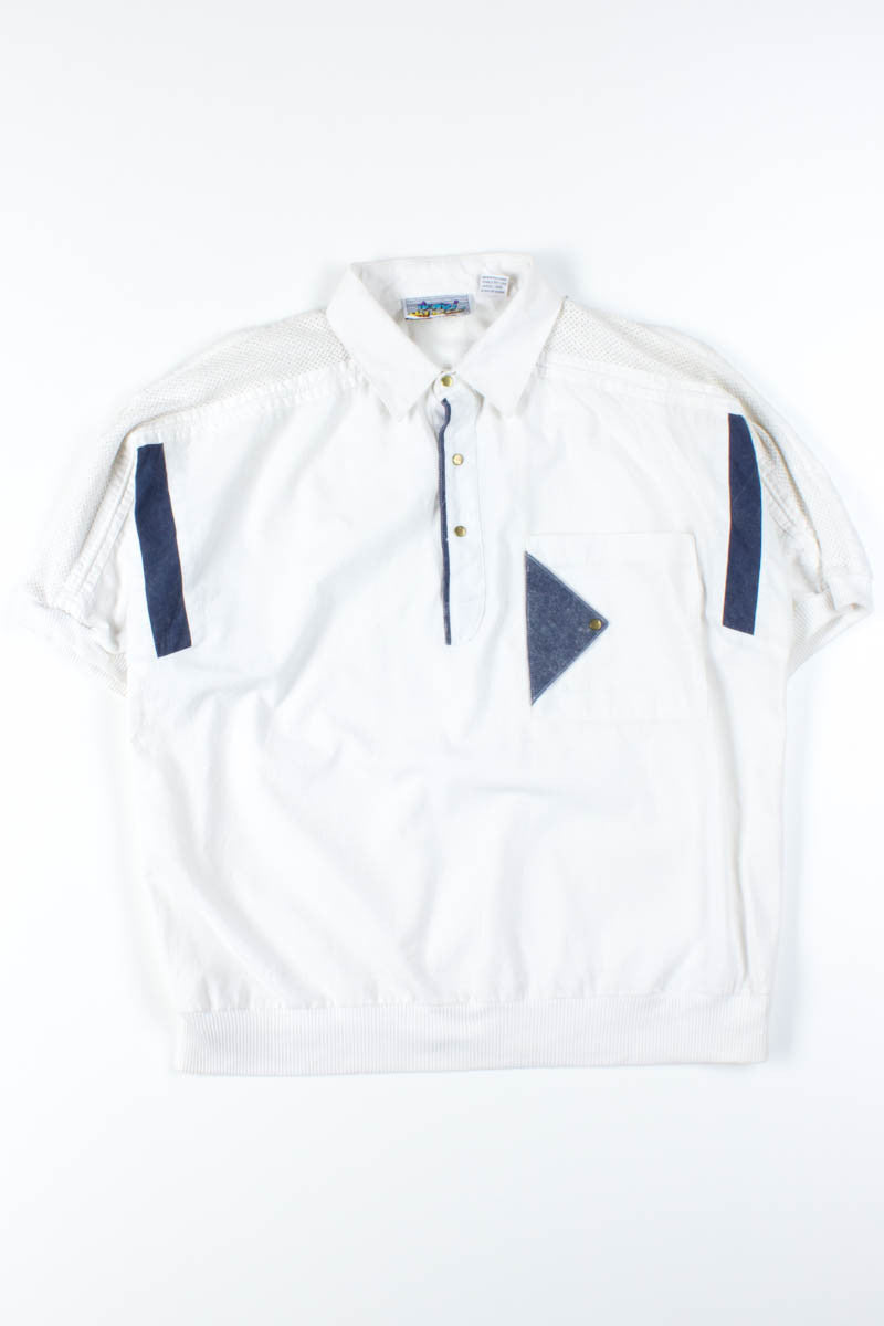 White Mesh Shoulder Polo