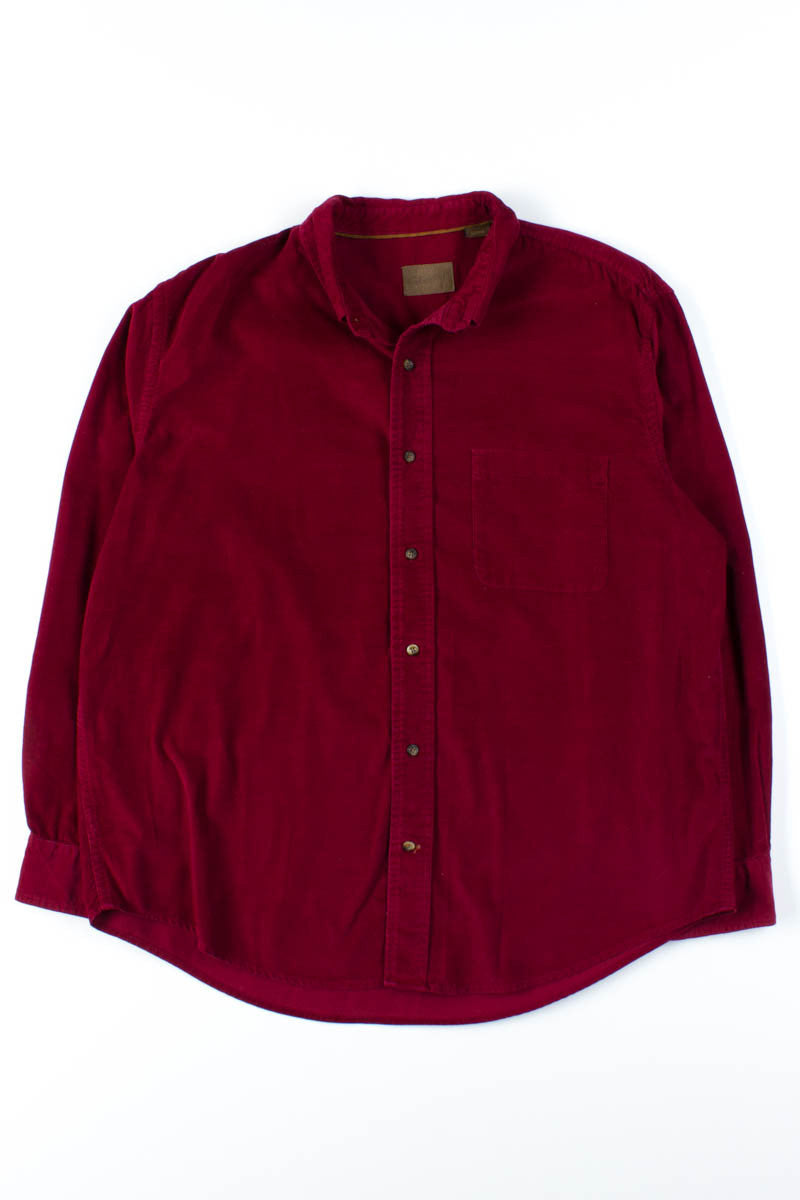 Burgundy Velvet Corduroy Button Up Shirt